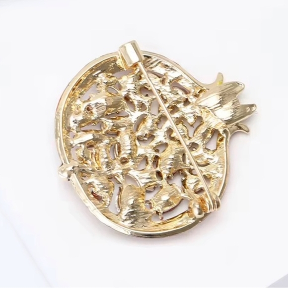 Gold-Tone Pomegranate Brooch with Ruby Red Stones - Picture 3 of 3
